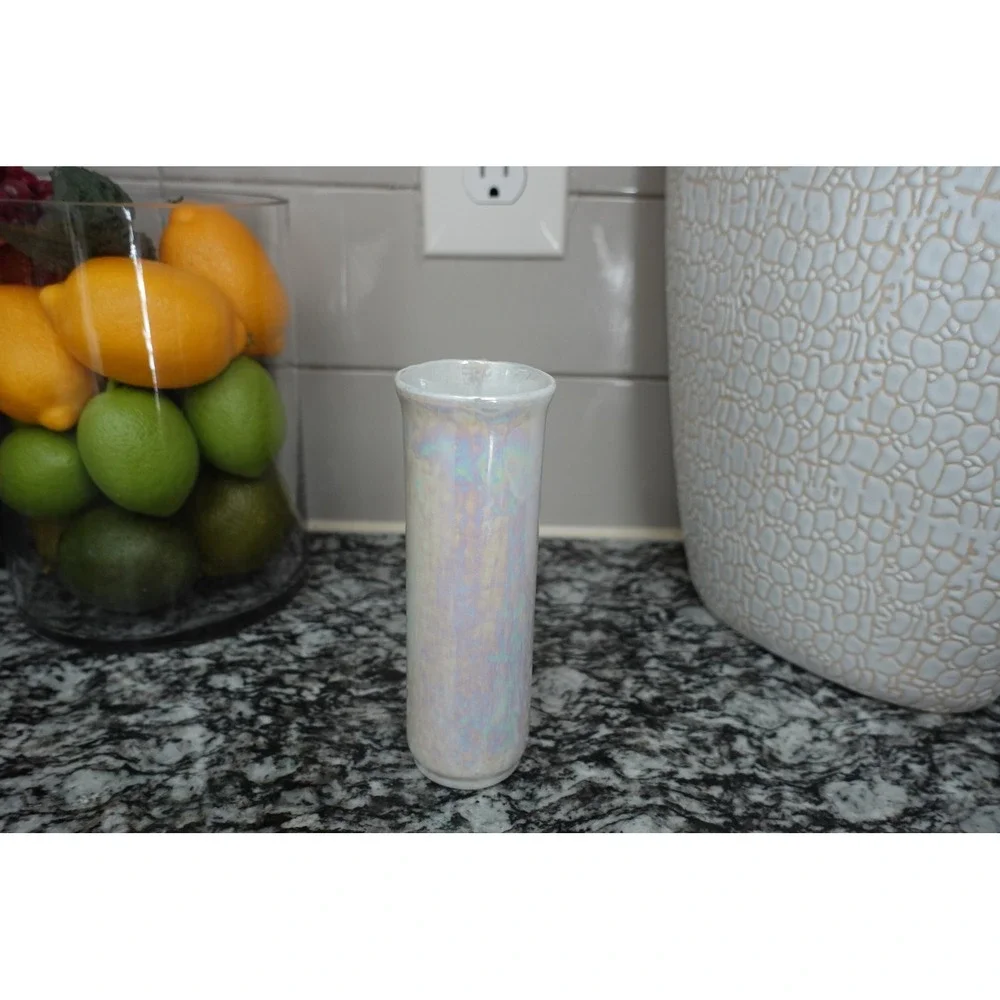 Iridescent Bud Vase with Rose‎ Floral Design, Small Decorative Vase
